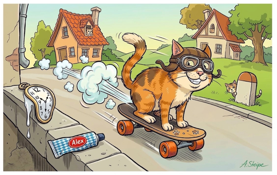 Druckluftauto - Katze auf Skateboard