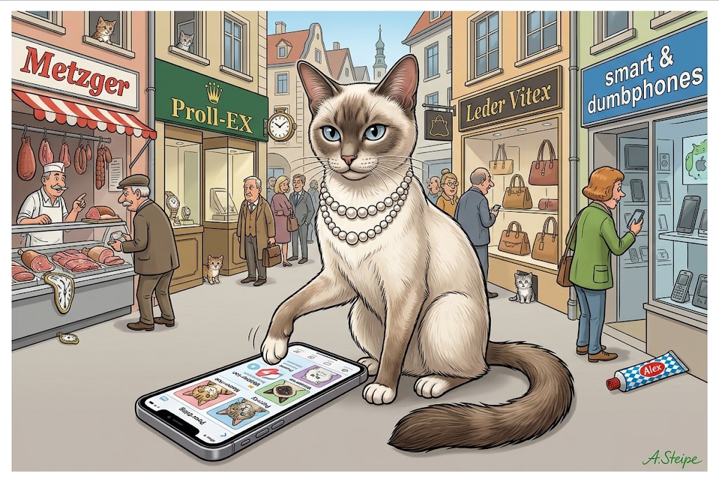 Samsung oder iPhone - Katze mit Smartphone