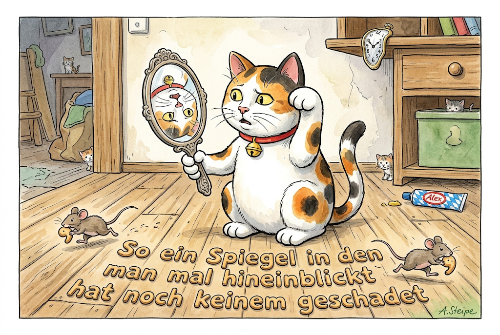 Katze blickt in den Spiegel