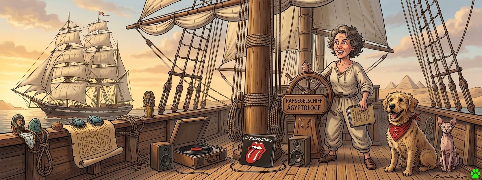 Rahsegelschiff auf dem Nil mit Stones und Skarab&auml;en