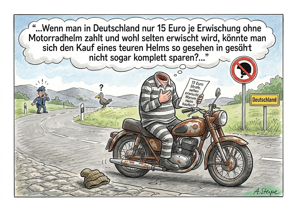 15 Euro Strafe ohne Motorradhelm fahren
