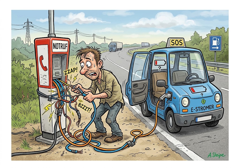 Strom zapfen an der Notrufs&auml;ule f&uuml;r das Elektroauto
