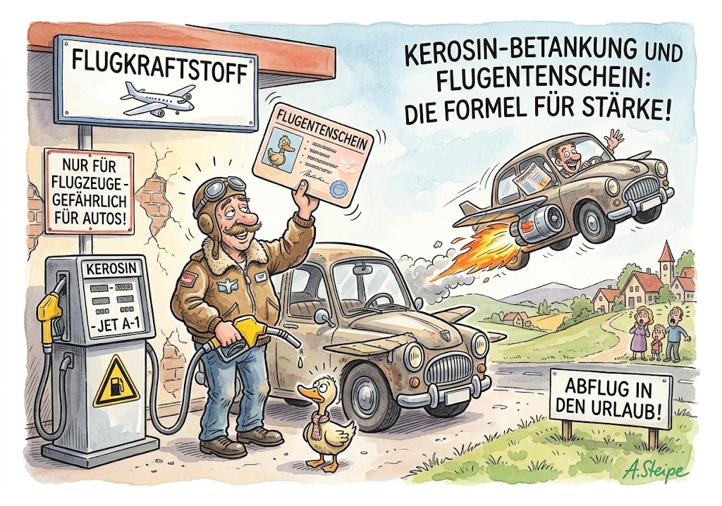 Flugzeugkerosin und Flugentenschein