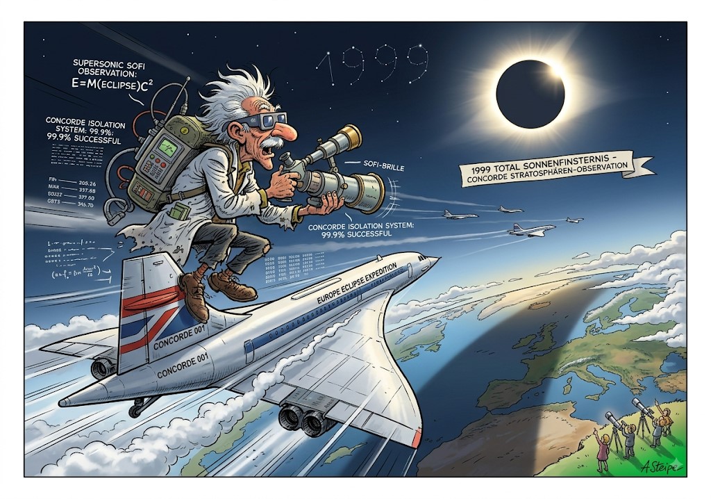 Beobachter auf der Concorde während der Sonnenfinsternis 1999