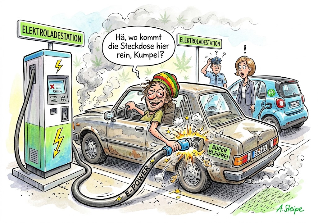 Benziner tankt an der E-Ladesäule