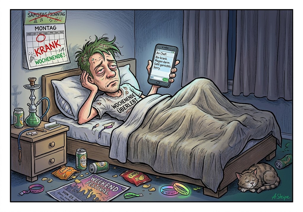 Montags krank nach durchzechtem Wochenende
