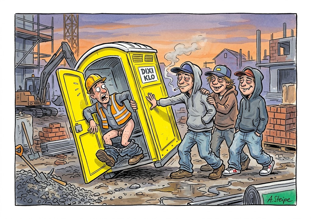 Dixiklo auf der Baustelle umschmeißen