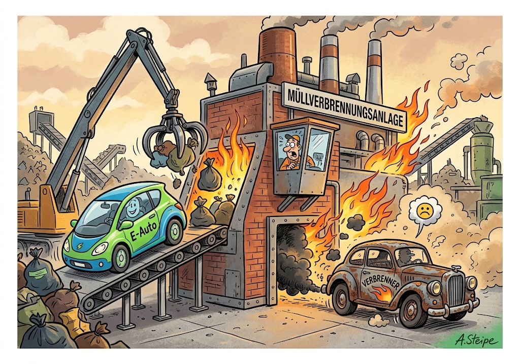 Elektroauto in der Müllverbrennungsanlage