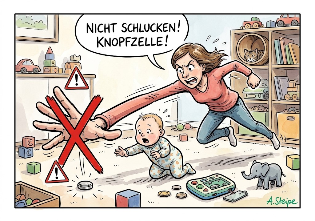 Achtung Knopfzelle verschlucken