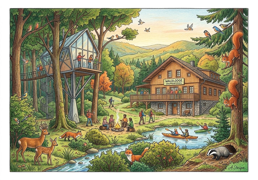 Waldlodge und Natur-Illustration