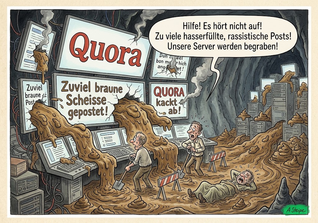 Quora kackt ab Karikatur im Serverraum