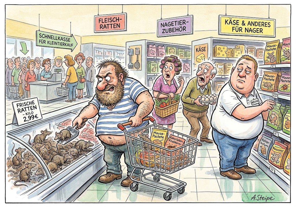 Supermarkt-Fleischtheke mit Nagetier-Sortiment