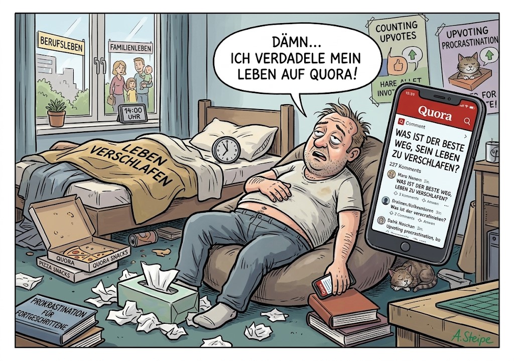 Prokrastination im Sitzsack mit Quora auf dem Smartphone