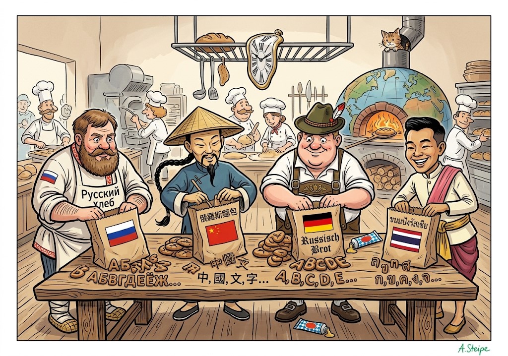 Russisch Brot mit internationalen Schriftzeichen in der Backstube