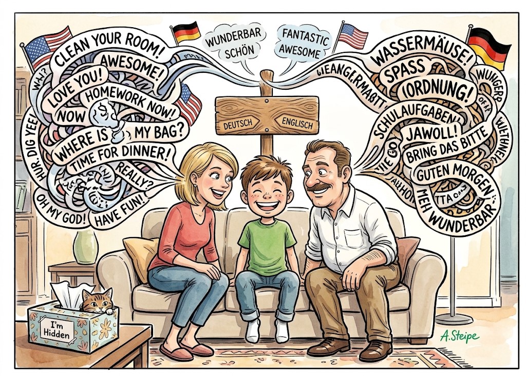 Zweisprachige Erziehung mit getrennten Deutsch- und Englisch-Sprachwelten