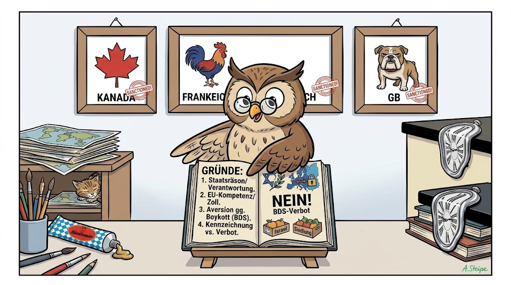 Die weise Eule analysiert Gr&uuml;nde deutscher Au&szlig;en- und Handelspolitik