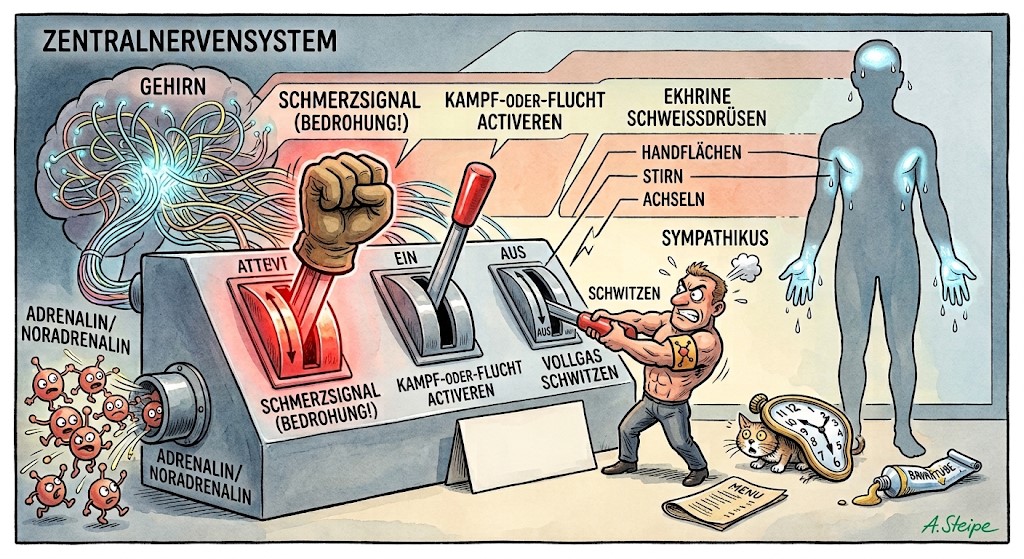 Das vegetative Nervensystem schaltet bei Schmerzreiz auf Vollgas-Schwitzen