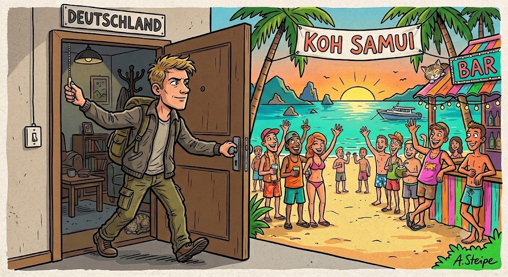 Abreise aus Deutschland nach Koh Samui um kurz Zigaretten zu holen