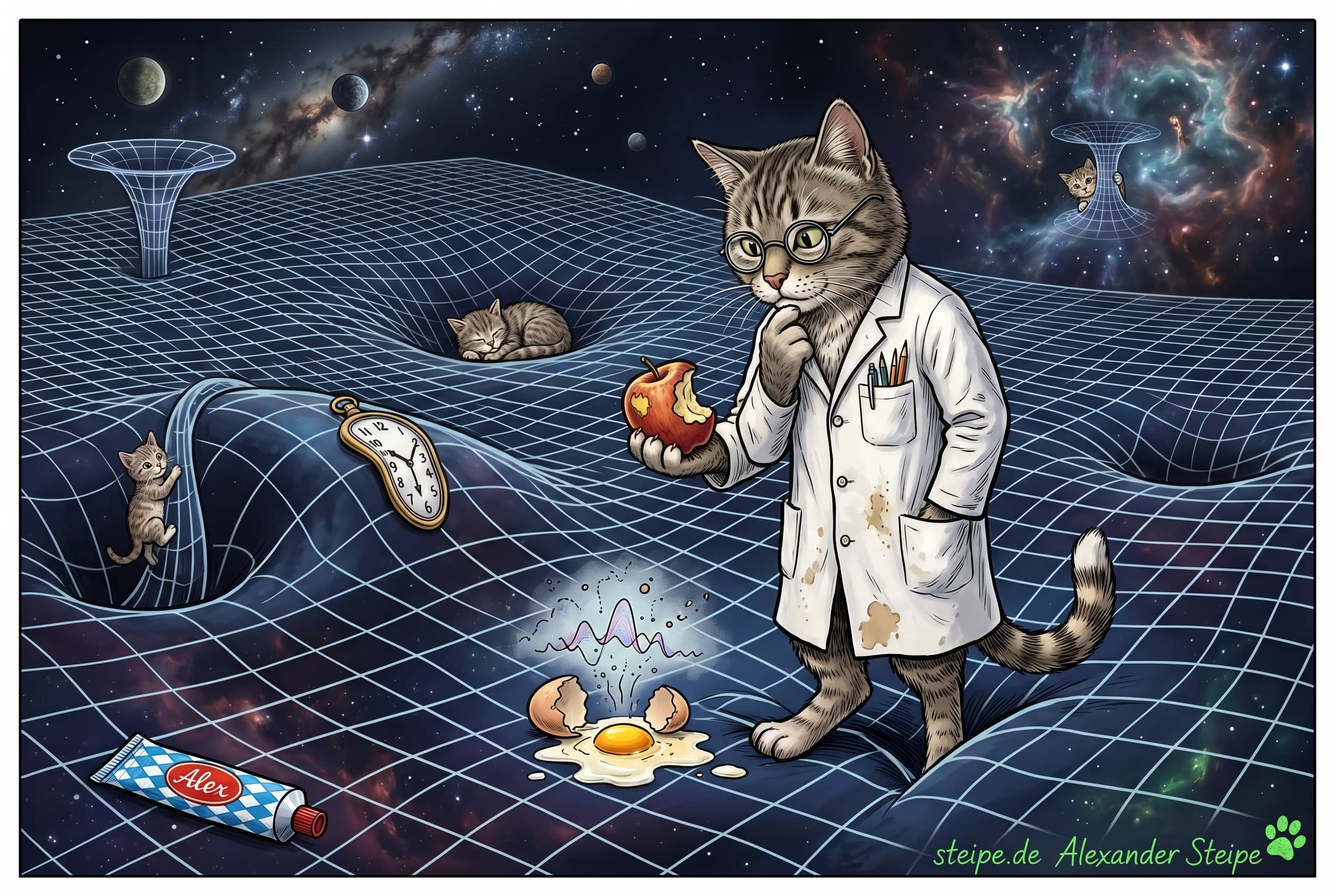 Wenn Katzen die Physik krümmen: Raumzeit, Entropie und Schrödingers Paradoxon